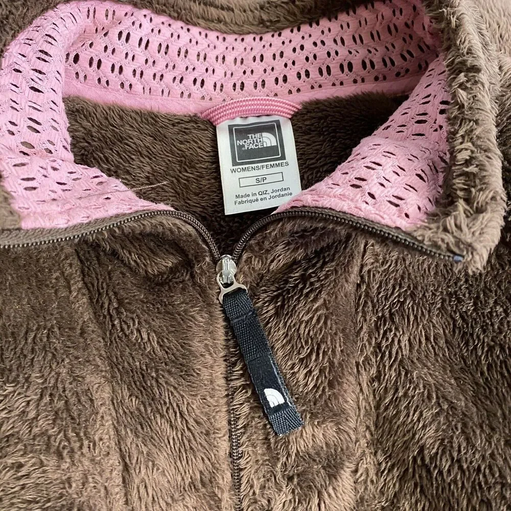 The North Face Osito Pullover Jacket Womens Brown Pink Fuzzy Fleece 1/4 Zip